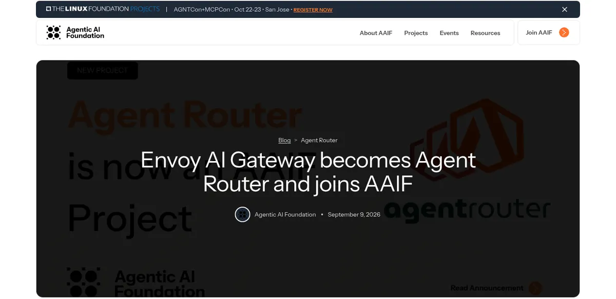 Agentic AI Foundation announcement that Envoy AI Gateway becomes Agent Router
