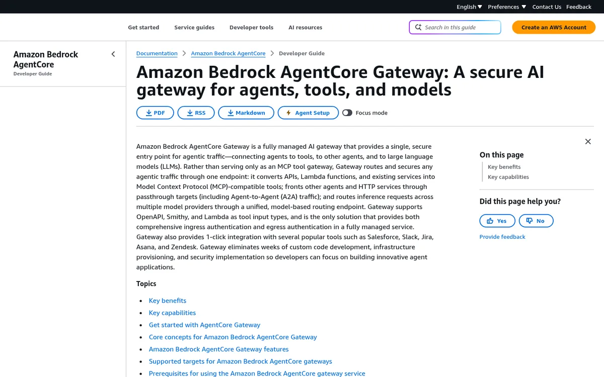 AWS developer guide page for Amazon Bedrock AgentCore Gateway