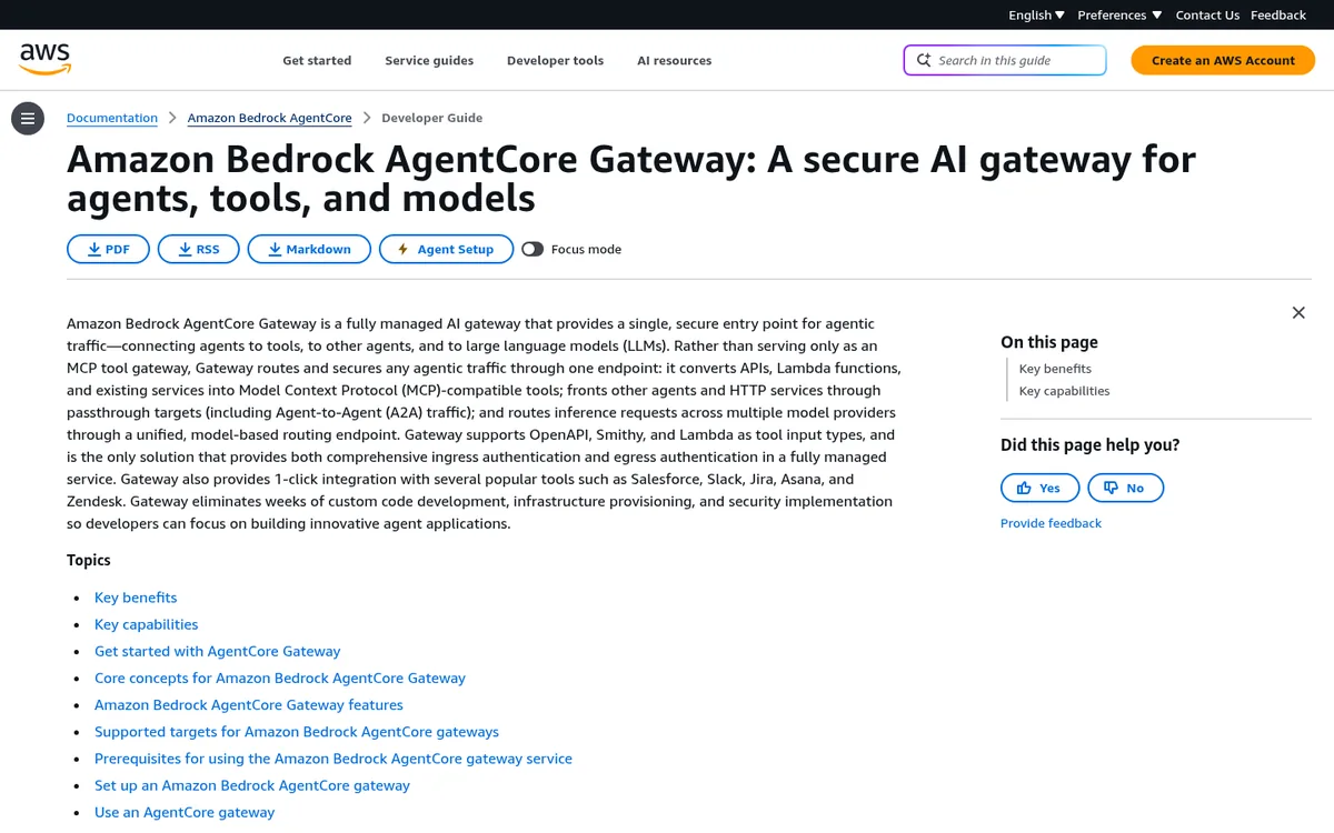 AWS documentation overview for Bedrock AgentCore Gateway