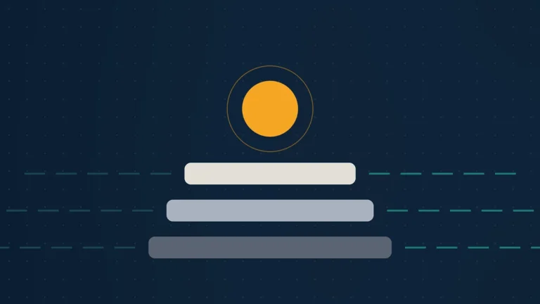 Abstract illustration of an amber signal above three stacked layers, with thin trace lines running out to each side