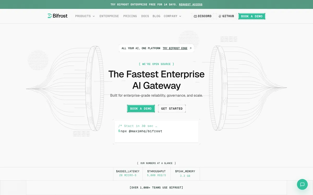 Bifrost AI gateway homepage from Maxim AI