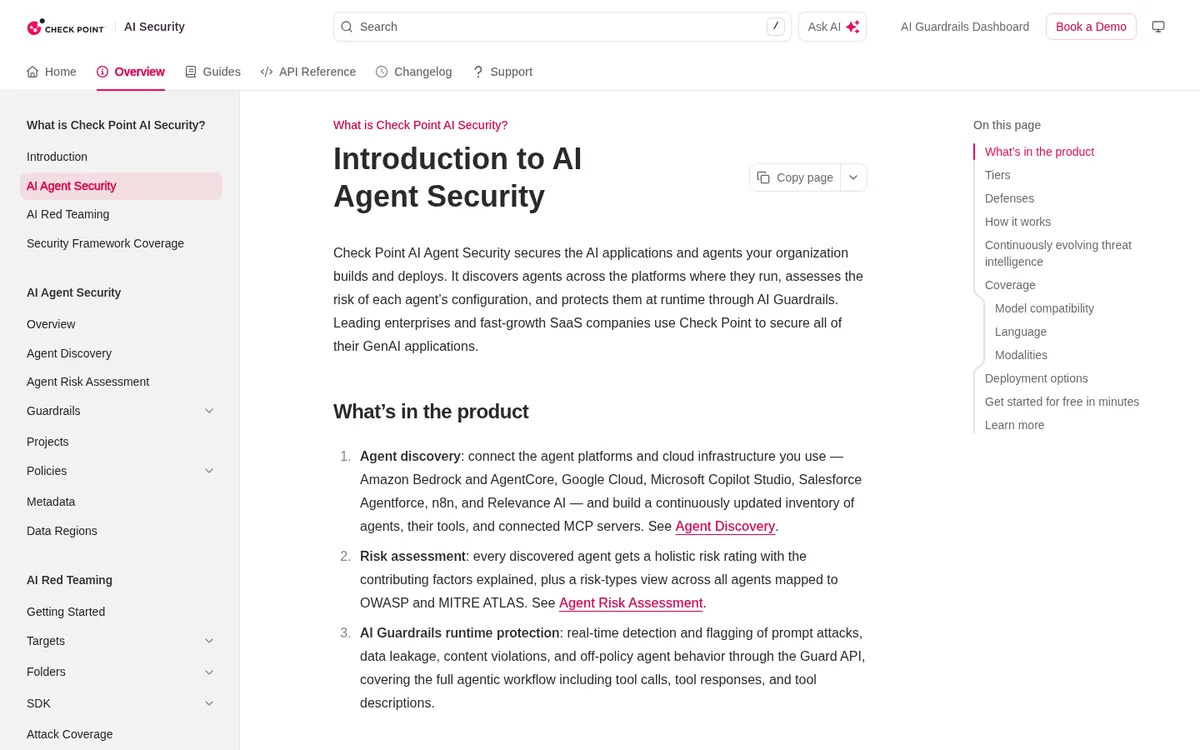Check Point AI Agent Security documentation built on Lakera Guard