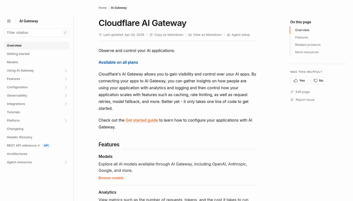 Cloudflare AI Gateway documentation overview page