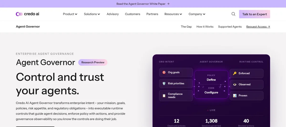 Credo AI Agent Governor page in research preview