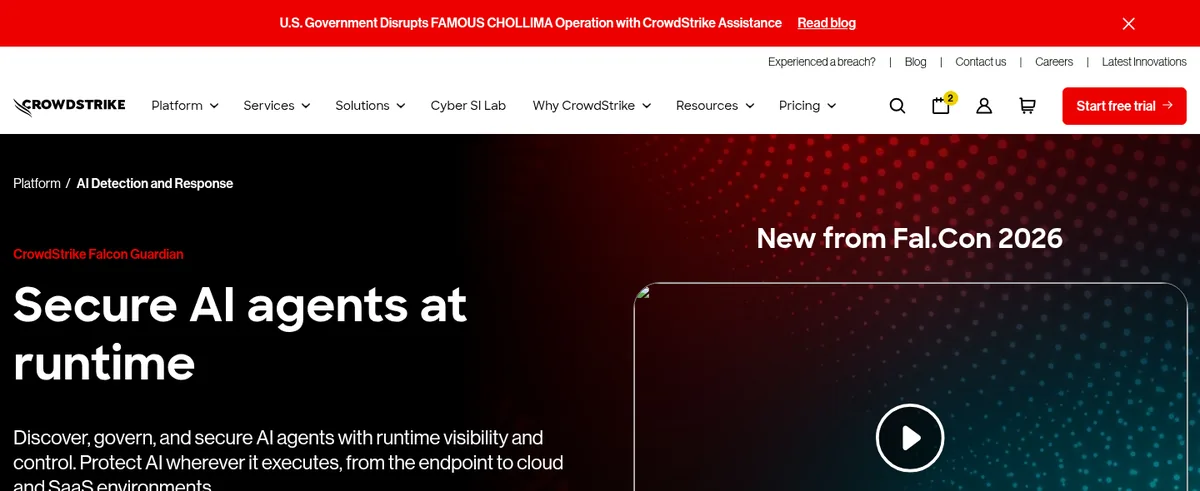 CrowdStrike Falcon Guardian page about securing AI agents at runtime