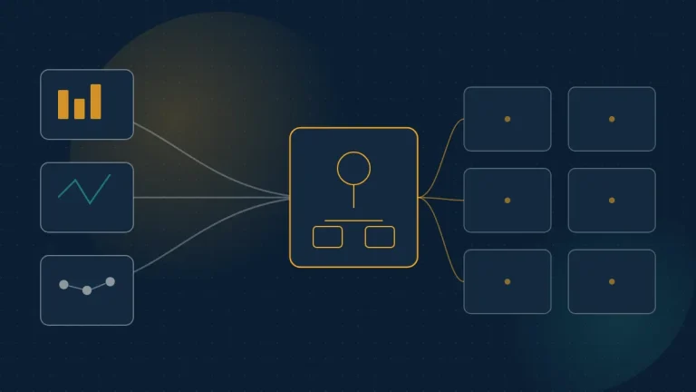 Abstract navy illustration of three APM rails merging into a central agent observability graph