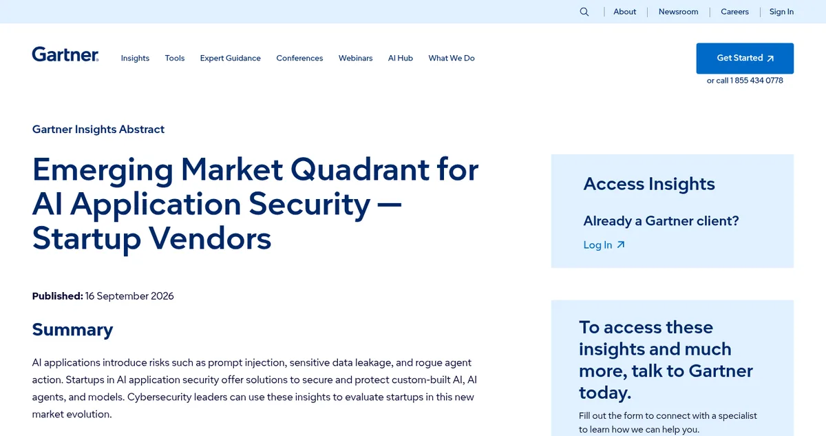Gartner Emerging Market Quadrant for AI Application Security Startup Vendors report page