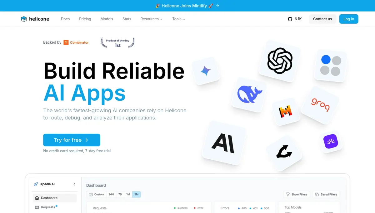 Helicone homepage showing AI observability and gateway positioning