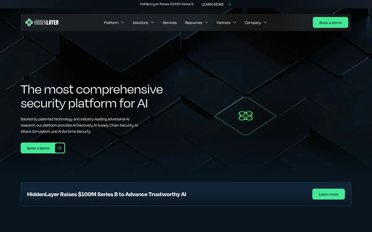 HiddenLayer AI security platform homepage hero