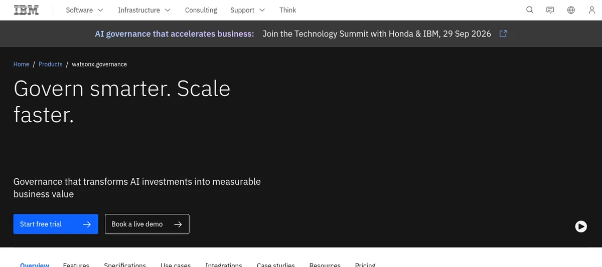 IBM watsonx.governance product page for AI governance