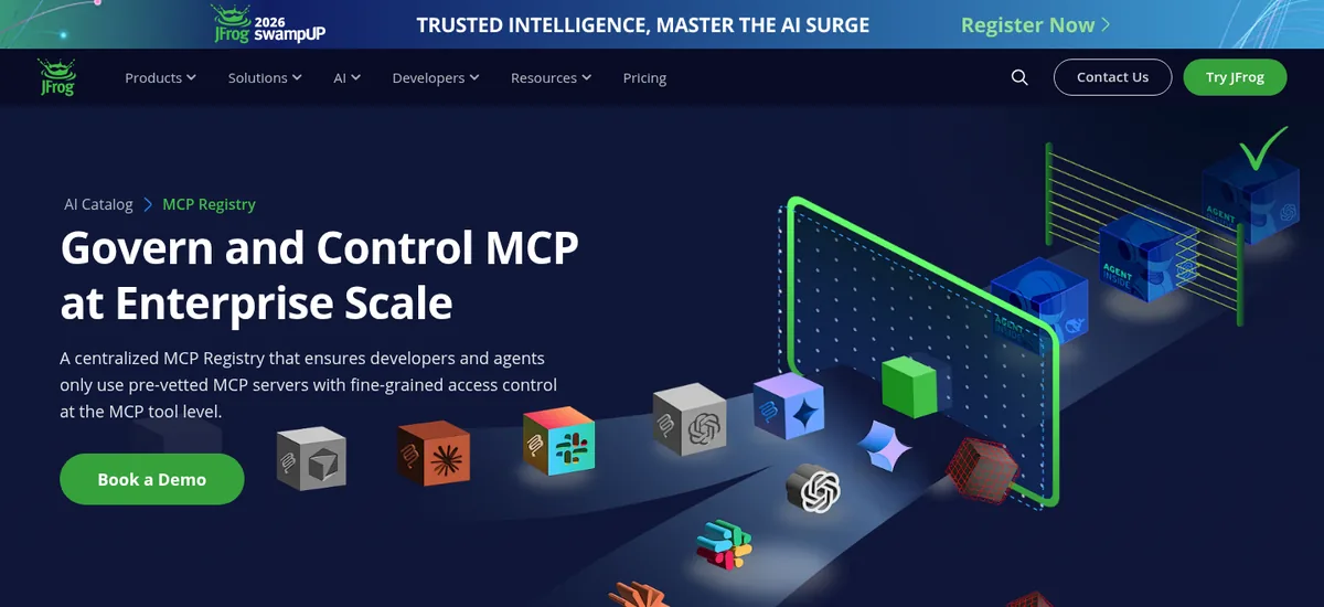 JFrog MCP Registry page hero about governing and controlling MCP at enterprise scale