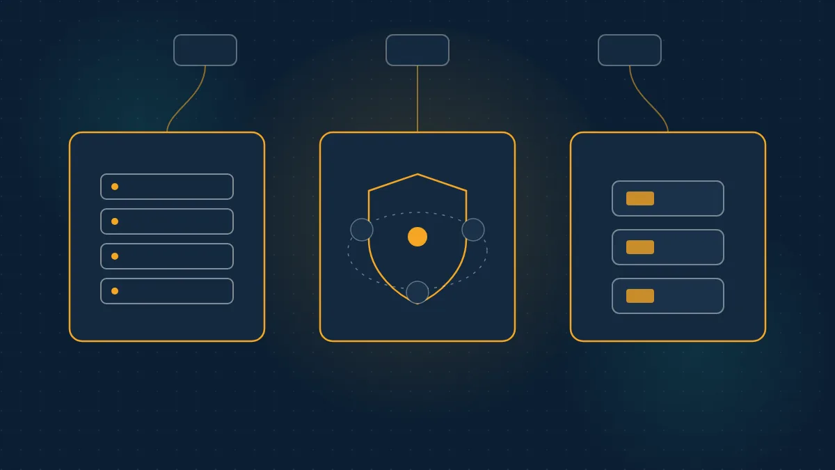 Abstract navy comparison of API-plane, managed cloud, and container MCP gateway paths
