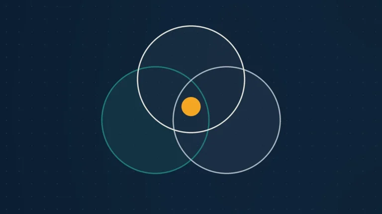 Abstract illustration of three overlapping rings with an amber dot where all three meet