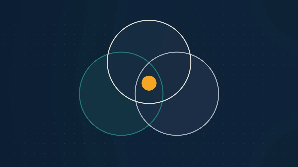 Abstract illustration of three overlapping rings with an amber dot where all three meet