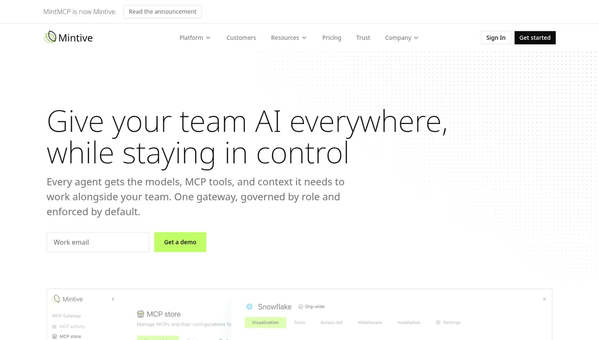 Mintive homepage formerly MintMCP describing governed MCP and LLM gateways