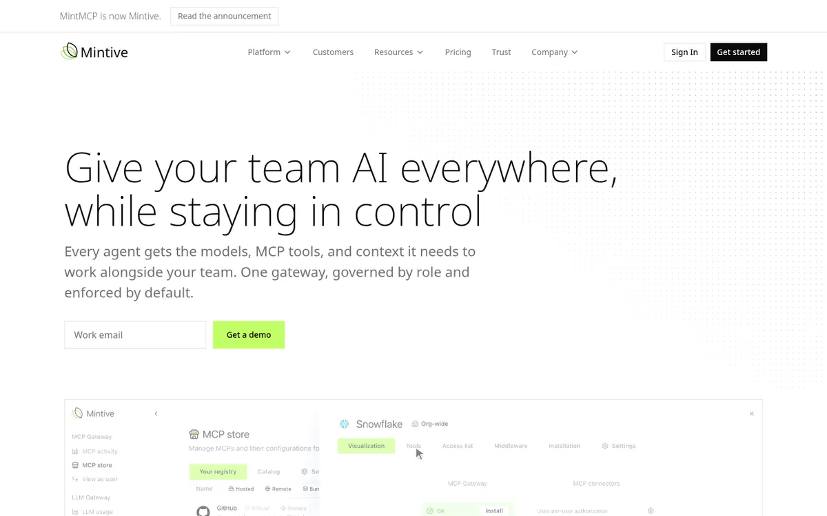 MintMCP homepage for enterprise MCP gateway and governance