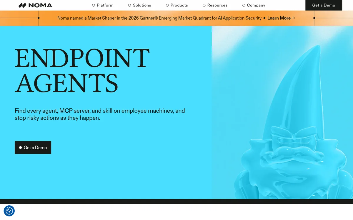 Noma Security endpoint agents page for Claude Code, Cursor, and MCP security