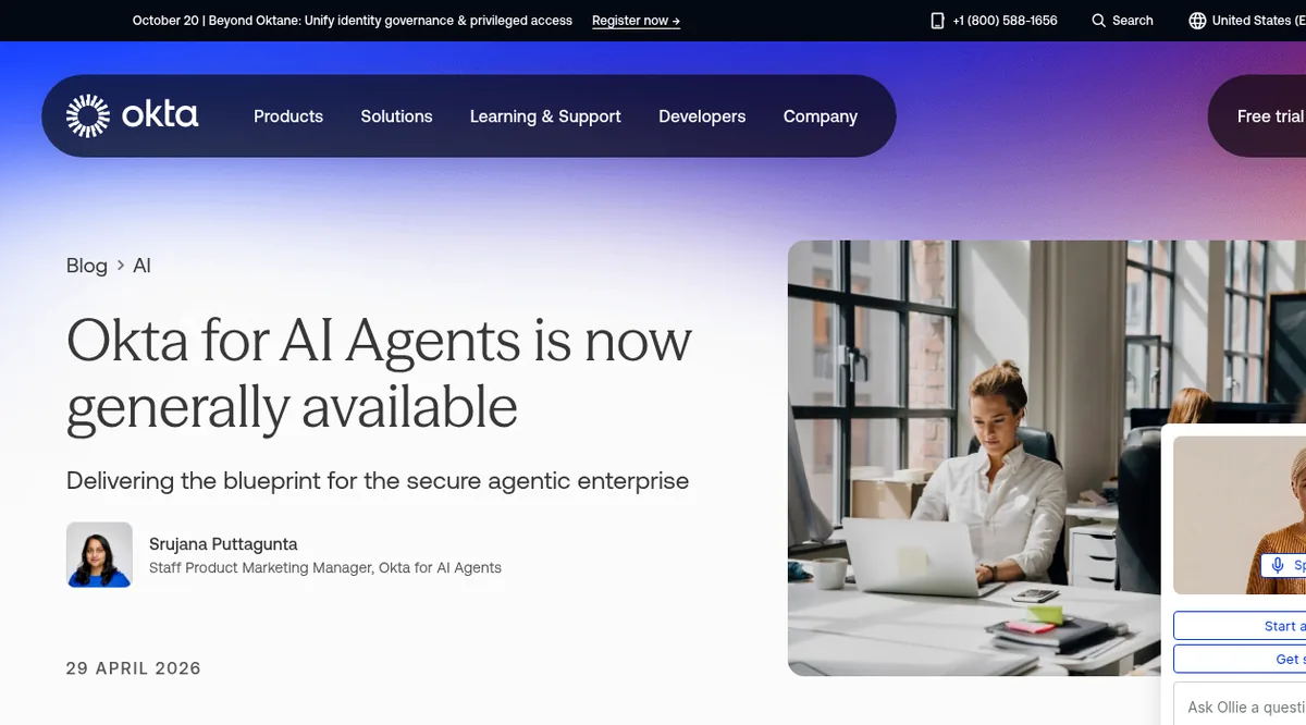 Okta blog announcing general availability of Okta for AI Agents