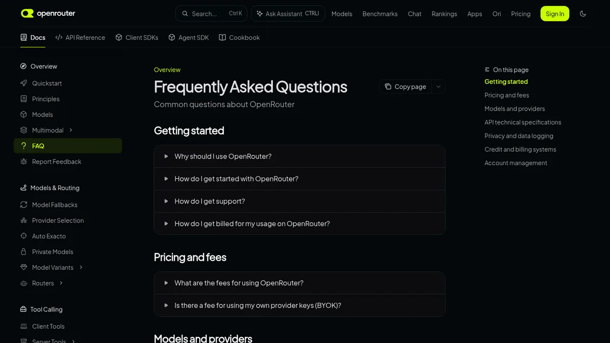 OpenRouter FAQ page describing credit fees and pass-through provider pricing