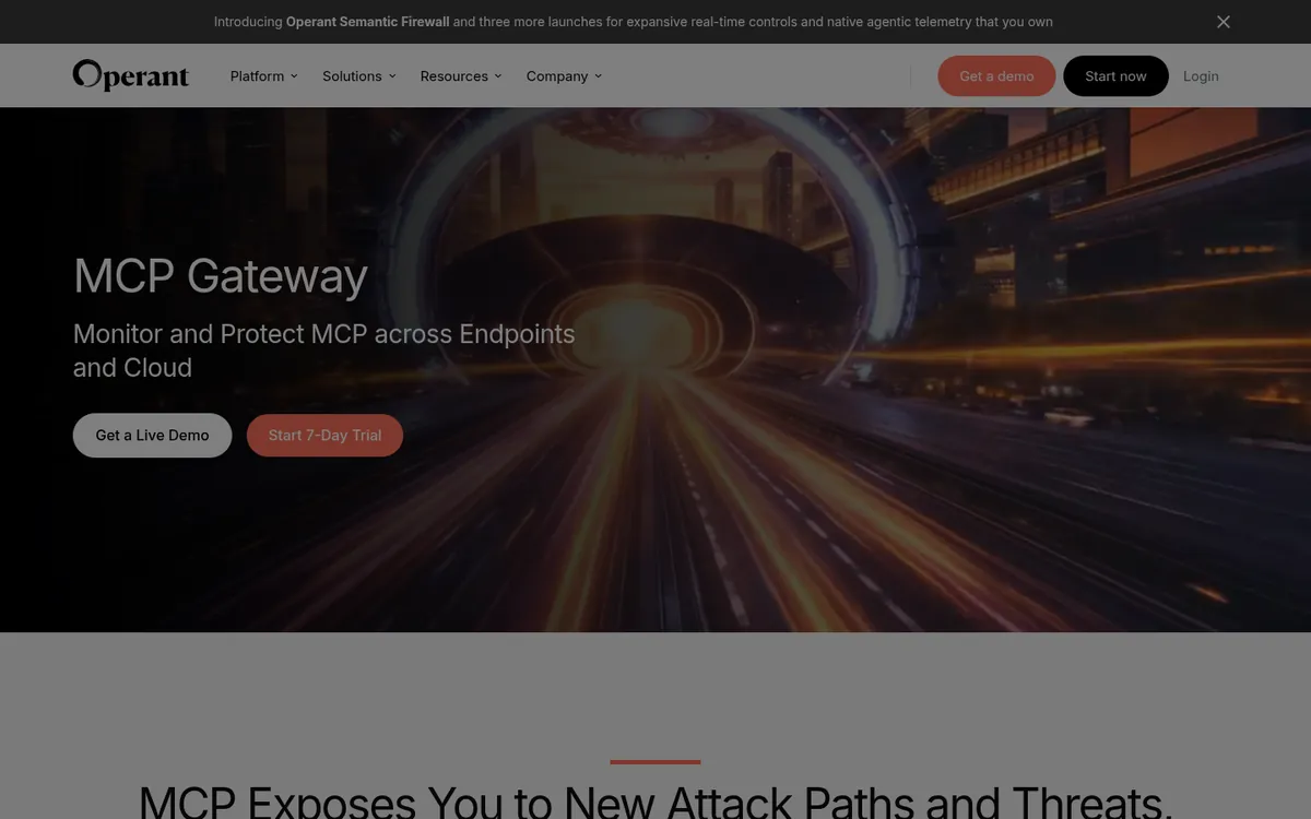 Operant AI MCP Gateway solution page for runtime protection