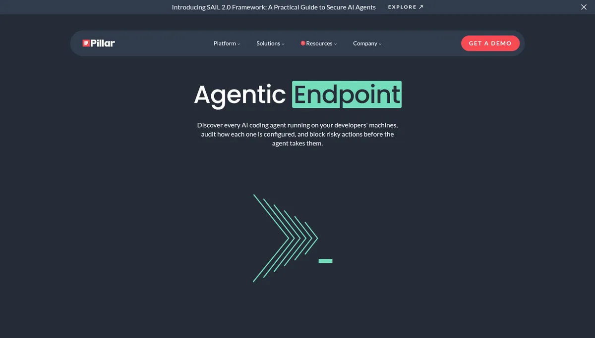 Pillar Security agentic endpoint page for securing AI coding agents