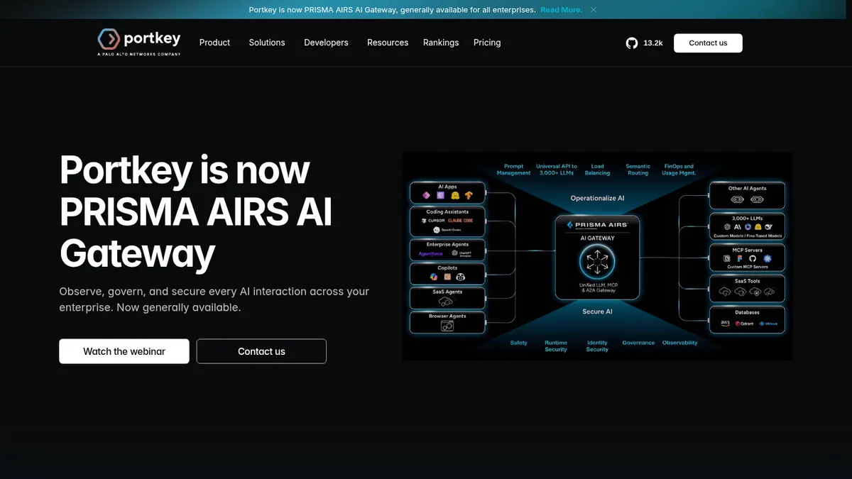 Portkey homepage describing the AI gateway and observability platform