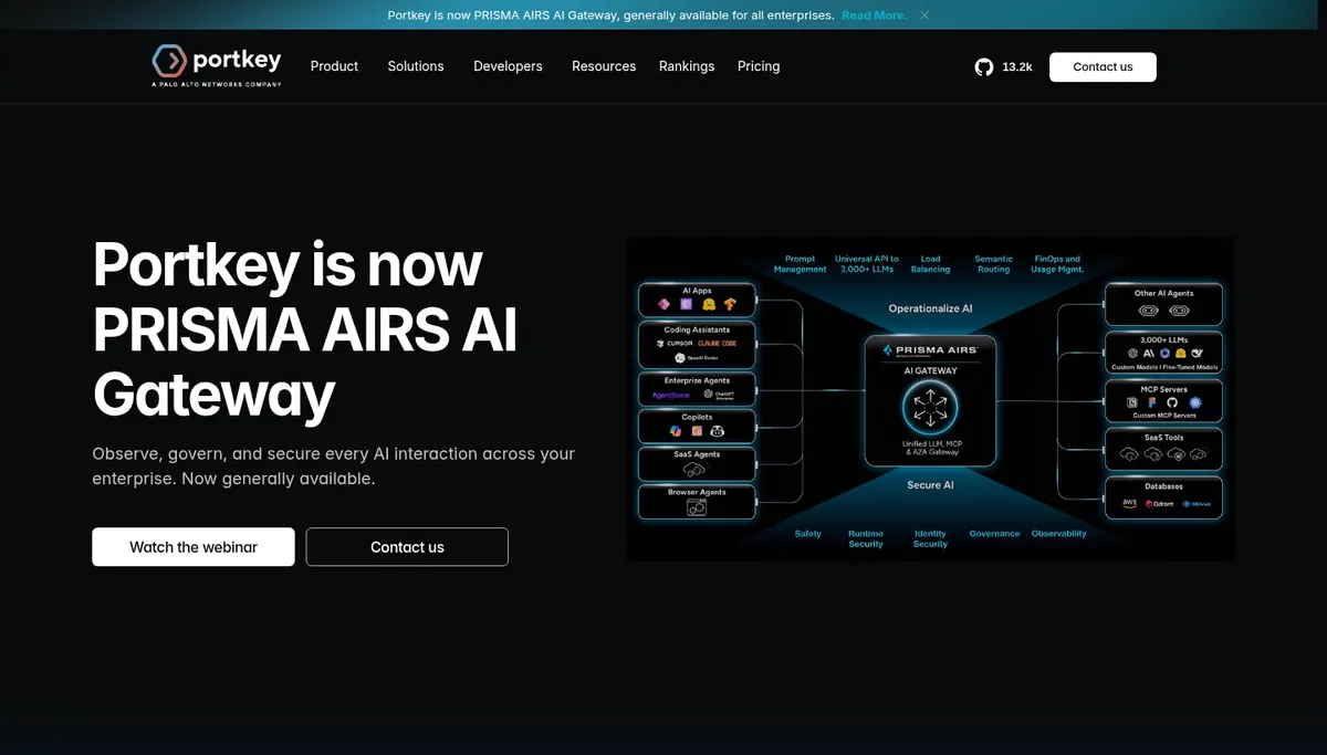 Portkey homepage describing the AI gateway and observability platform