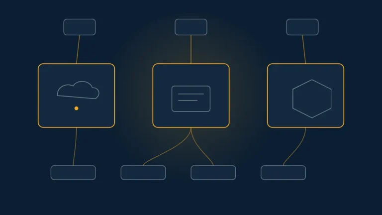 Abstract navy diagram of three LLM gateway paths for managed, self-host, and catalog stacks