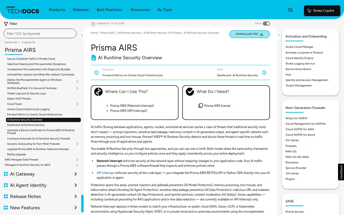 Palo Alto Networks Prisma AIRS AI Runtime Security overview documentation