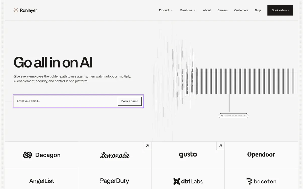 Runlayer homepage highlighting AI control plane for agents and MCP