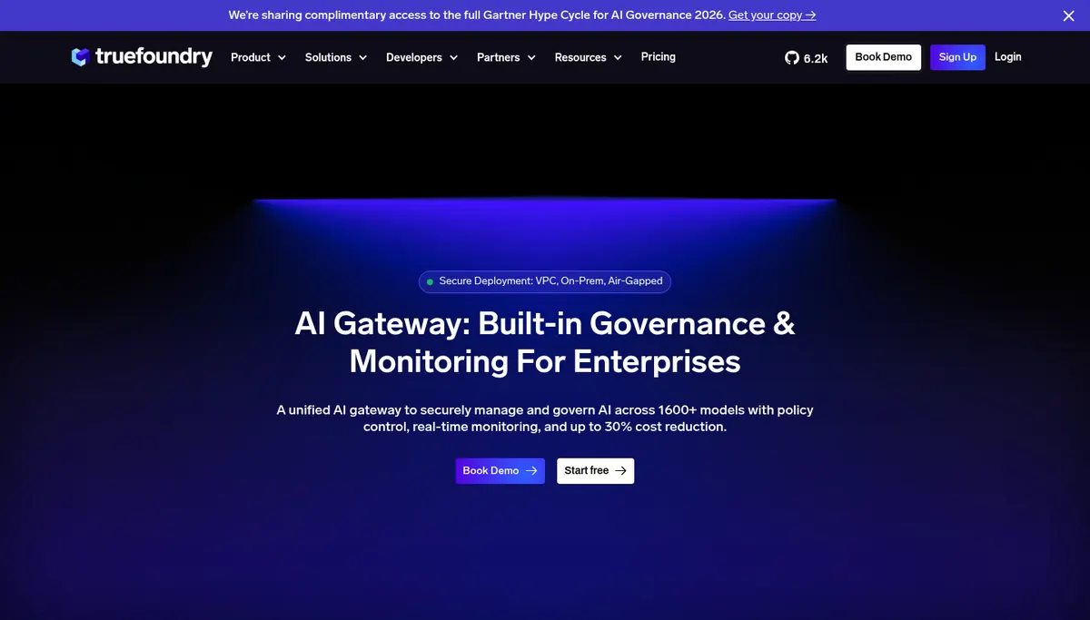 TrueFoundry AI gateway page describing model routing and MCP controls