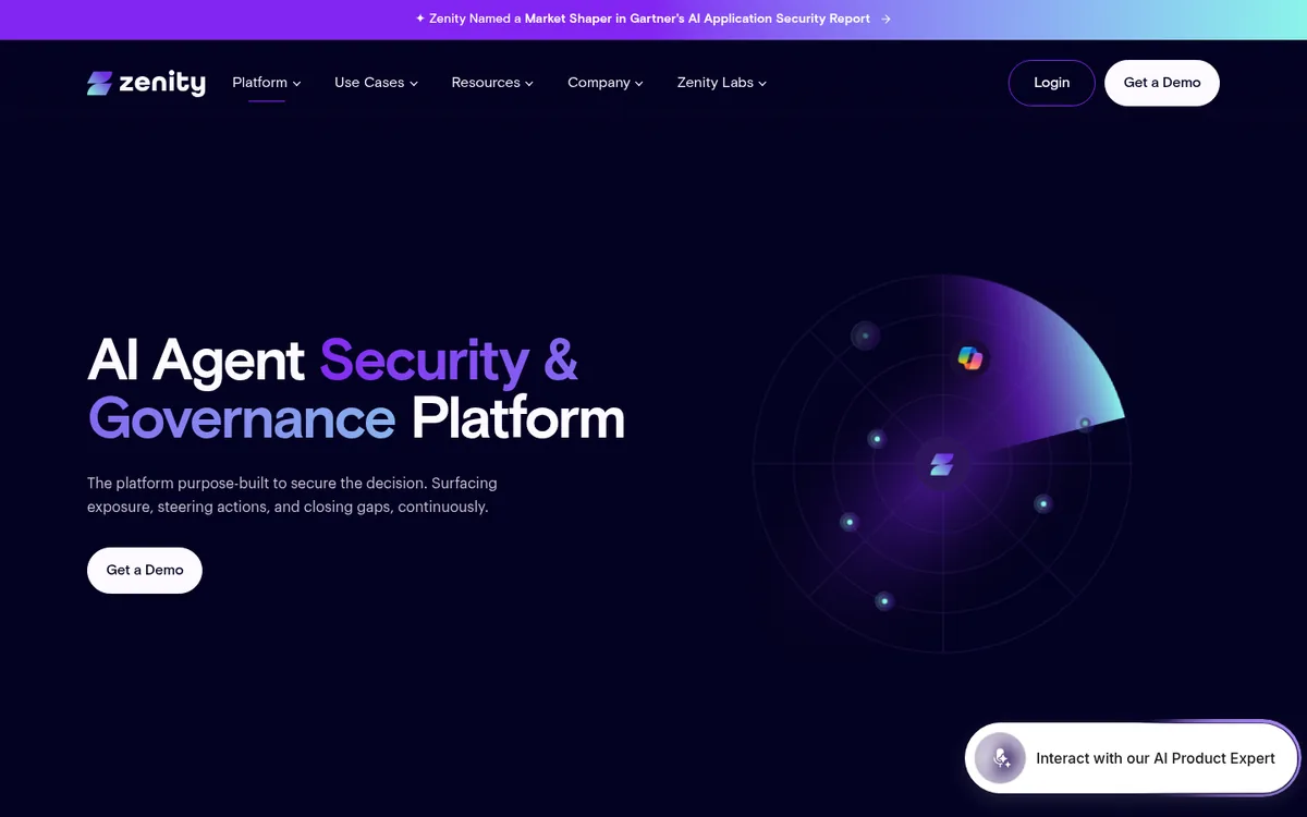 Zenity AI agent security and governance platform page hero