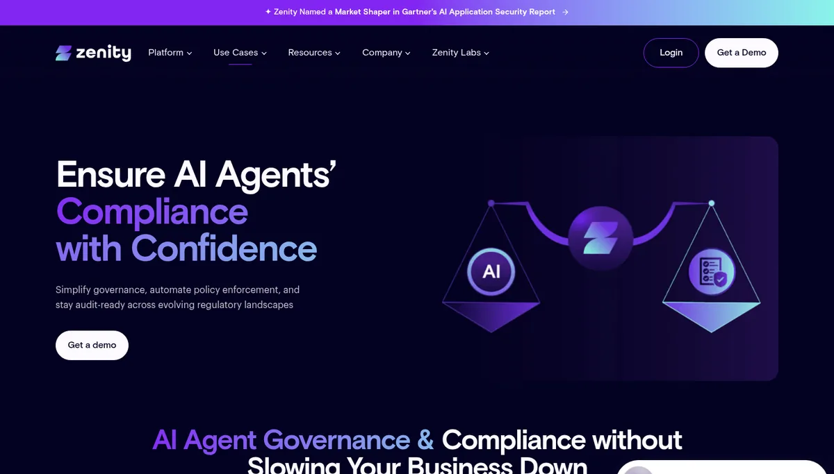 Zenity page on AI agent compliance and governance